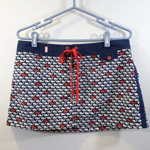 Vineyard Vines Whale Print Swim Skirt Blue White Red Size 10 Drawstring Waist